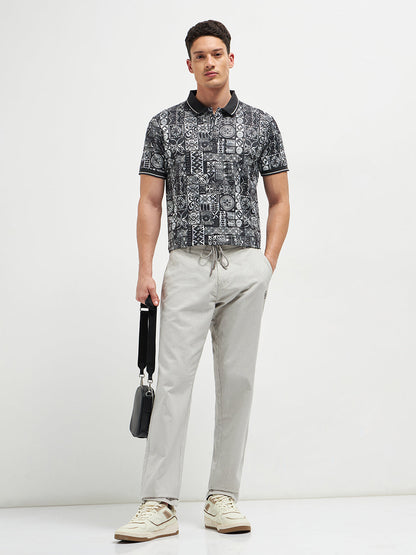 Black Printed Polo T Shirt