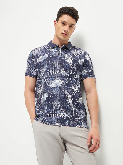 Ink Blue Printed Polo T Shirt