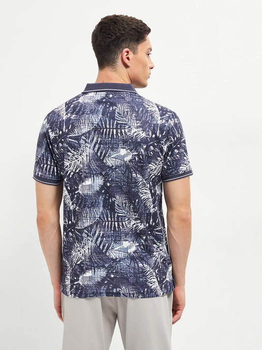 Ink Blue Printed Polo T Shirt