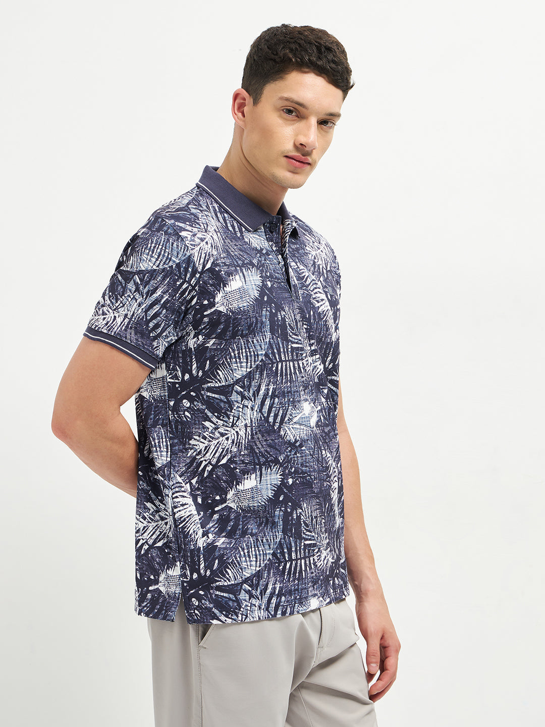 Ink Blue Printed Polo T Shirt