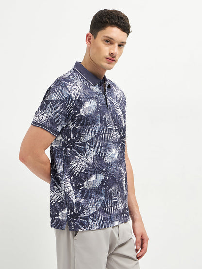 Ink Blue Printed Polo T Shirt
