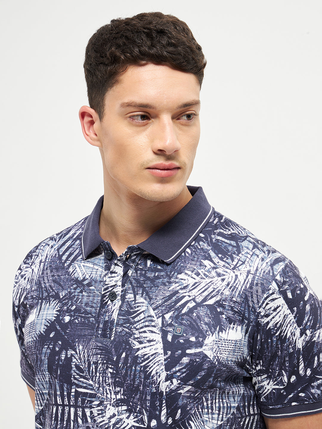 Ink Blue Printed Polo T Shirt