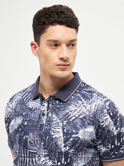 Ink Blue Printed Polo T Shirt