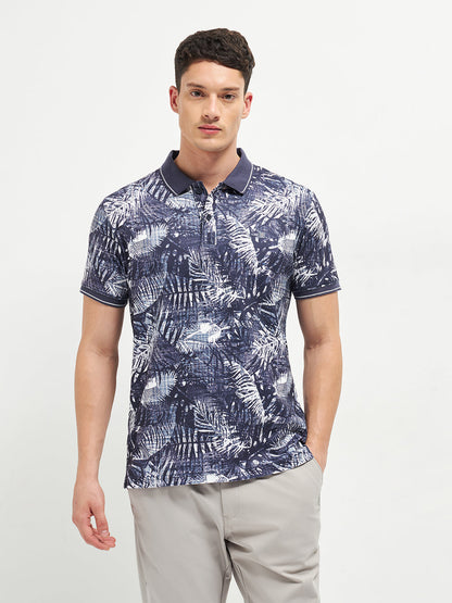 Ink Blue Printed Polo T Shirt