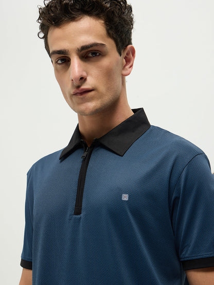 Navy Zipper Plain Polo Casual T Shirt