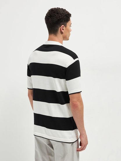 Black Stripes Zipper Polo T Shirt