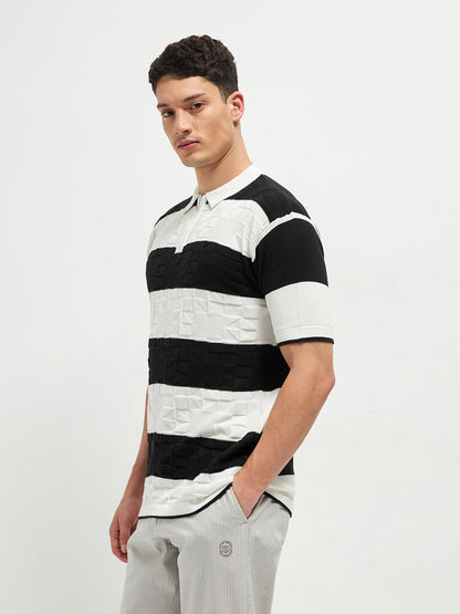 Black Stripes Zipper Polo T Shirt