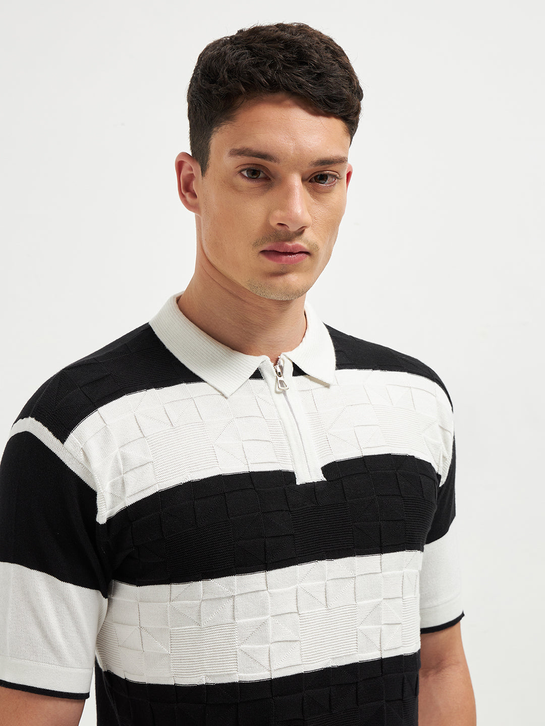 Black Stripes Zipper Polo T Shirt