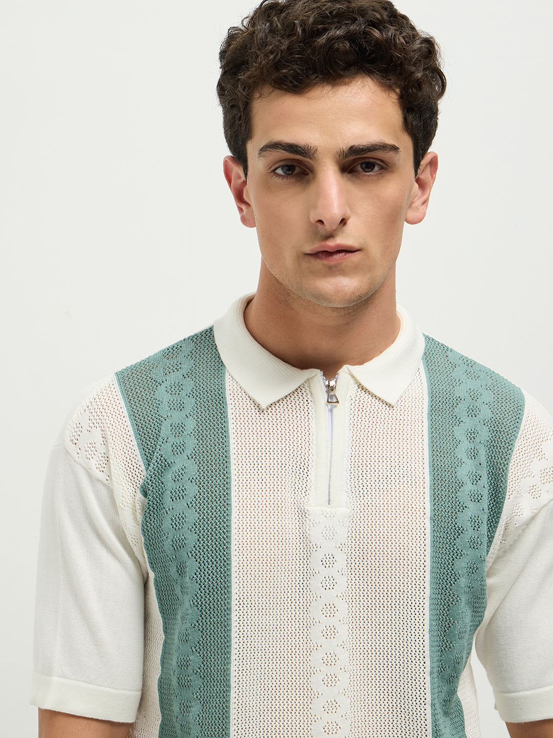 Green Zipper Stripes Polo T Shirt