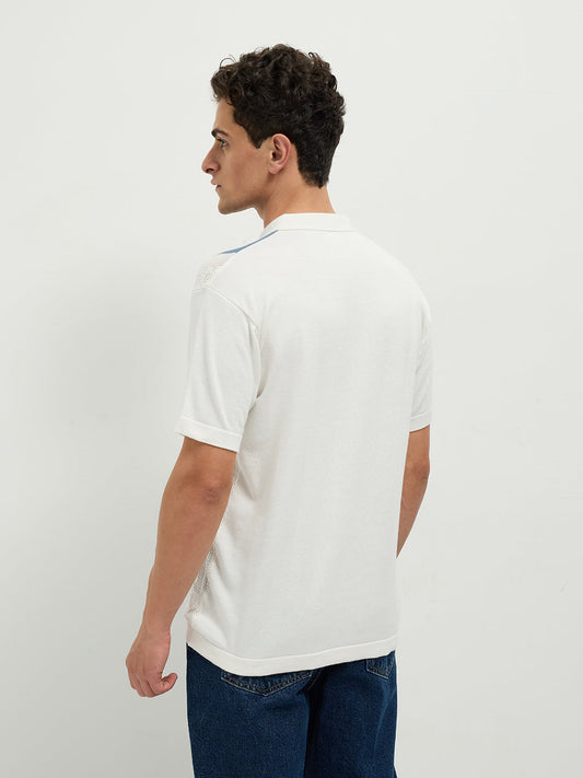 Blue Zipper Stripes Polo T Shirt