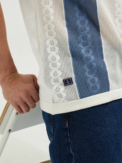 Blue Zipper Stripes Polo T Shirt