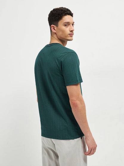 Olive Printed  Crew Neck T Shirt