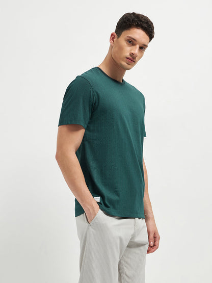 Olive Printed  Crew Neck T Shirt