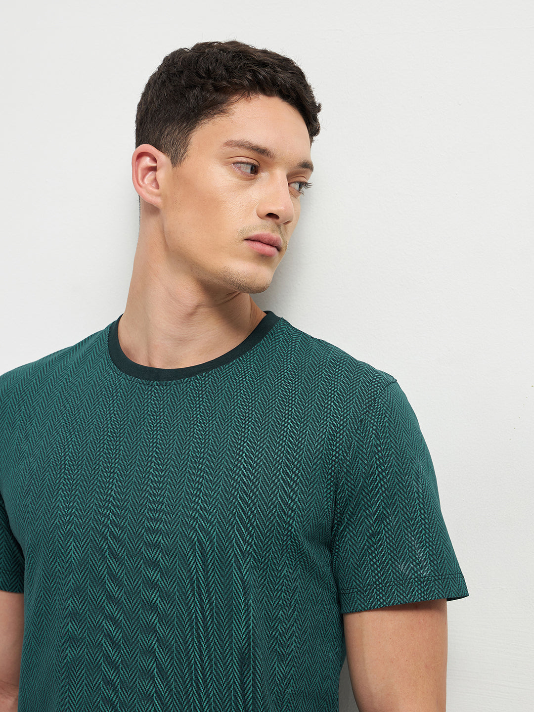 Olive Printed  Crew Neck T Shirt