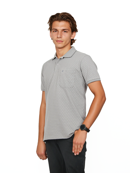 Light Grey Printed Polo T Shirt