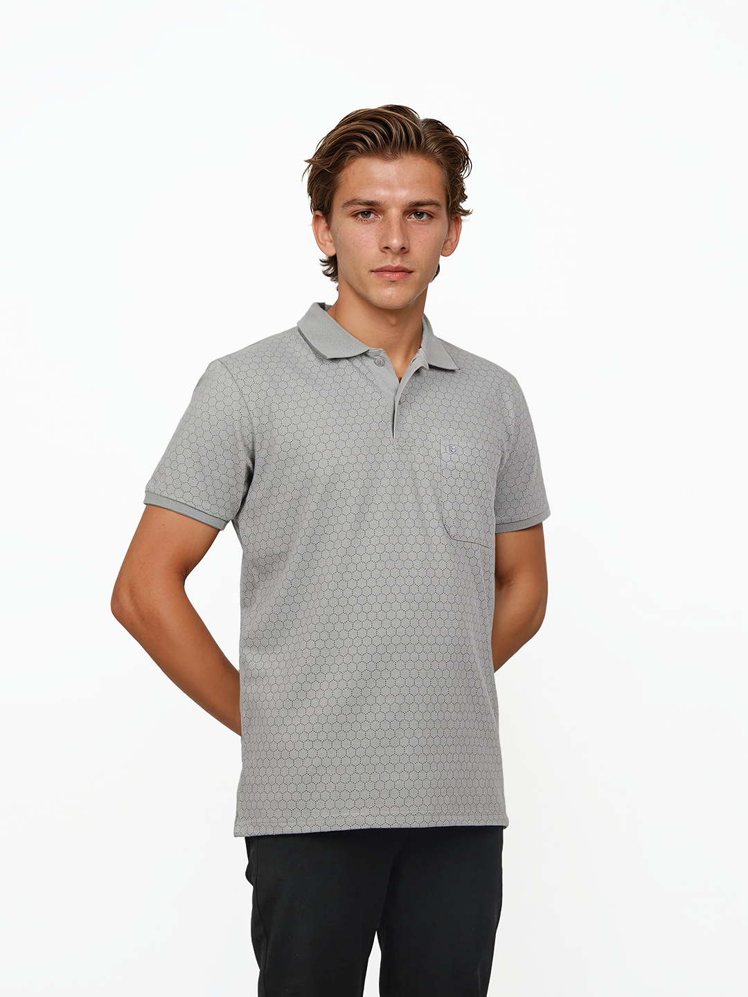 Light Grey Printed Polo T Shirt