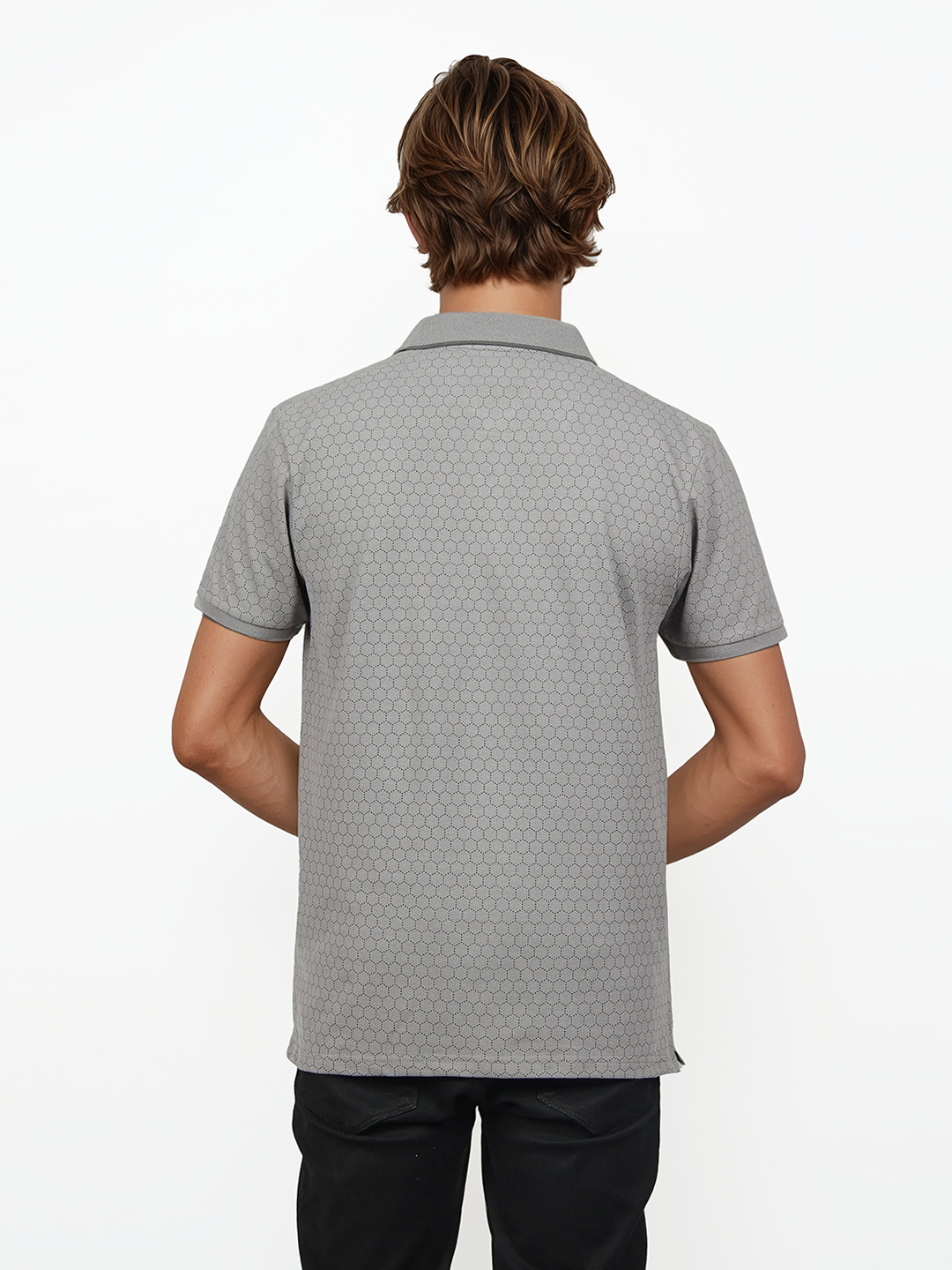 Light Grey Printed Polo T Shirt