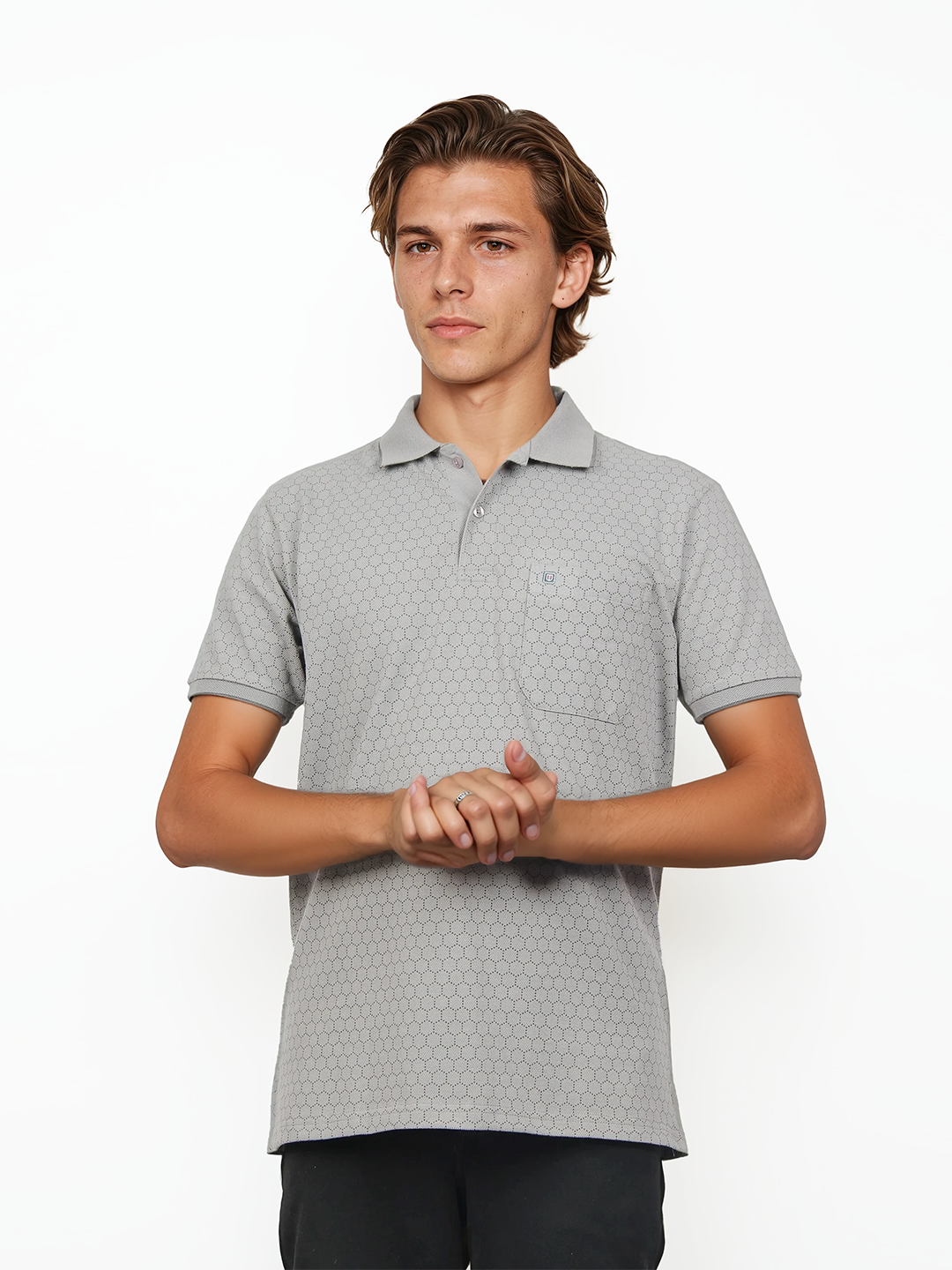 Light Grey Printed Polo T Shirt