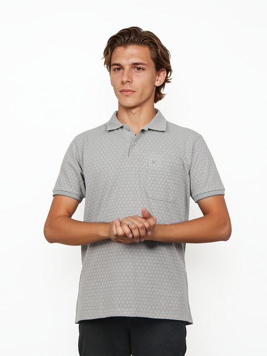 Light Grey Printed Polo T Shirt