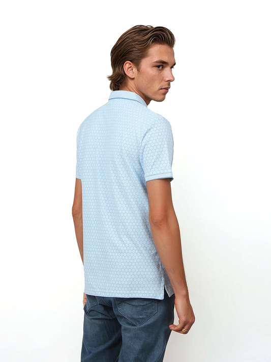Sky Blue Printed Polo T Shirt