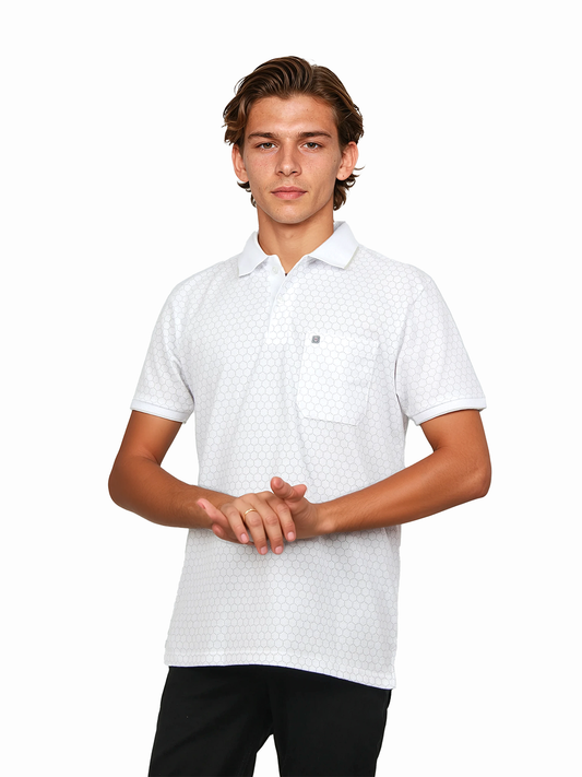 White Printed Polo T Shirt