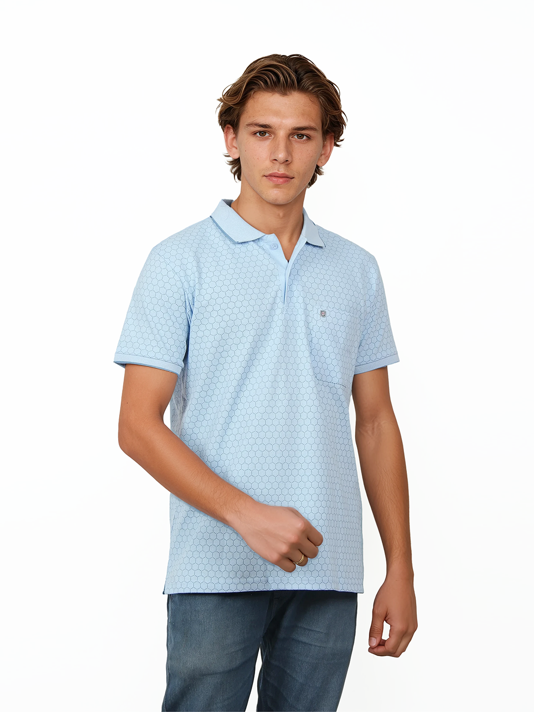 Sky Blue Printed Polo T Shirt