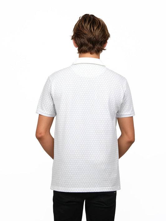 White Printed Polo T Shirt