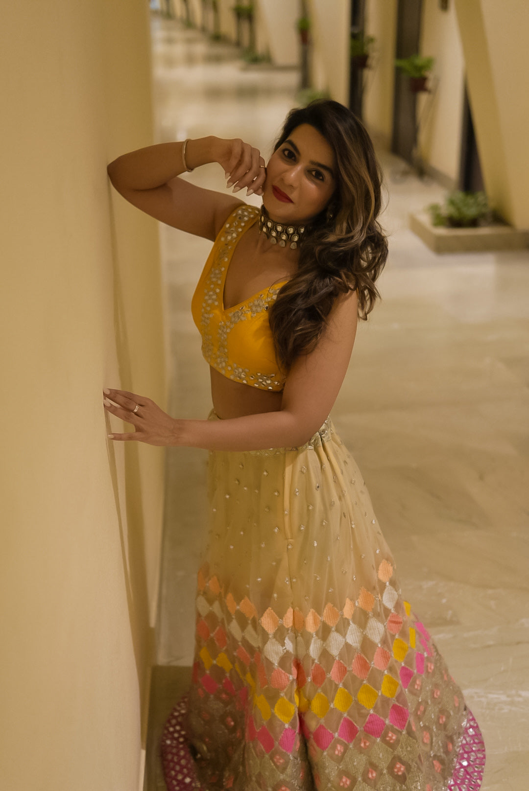 Odette Women Multicolored Net Sequence Semi-Stitched Lehenga Choli