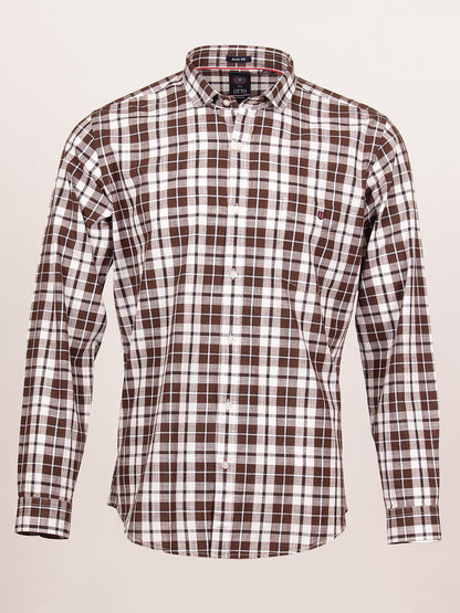 Brown Checked Smart Casual Shirt