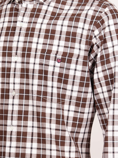 Brown Checked Smart Casual Shirt