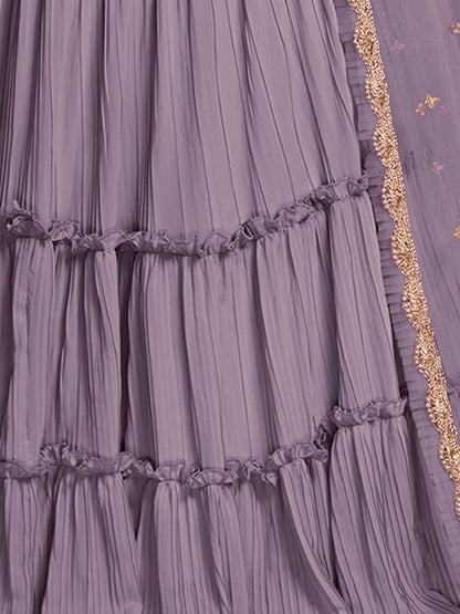 Odette Women Lavender Faux Georgette Semi Stitched Lehenga Choli