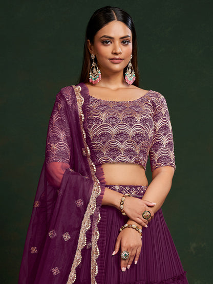 Odette Women Purple Faux Georgette Semi Stitched Lehenga Choli