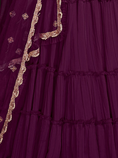 Odette Women Purple Faux Georgette Semi Stitched Lehenga Choli