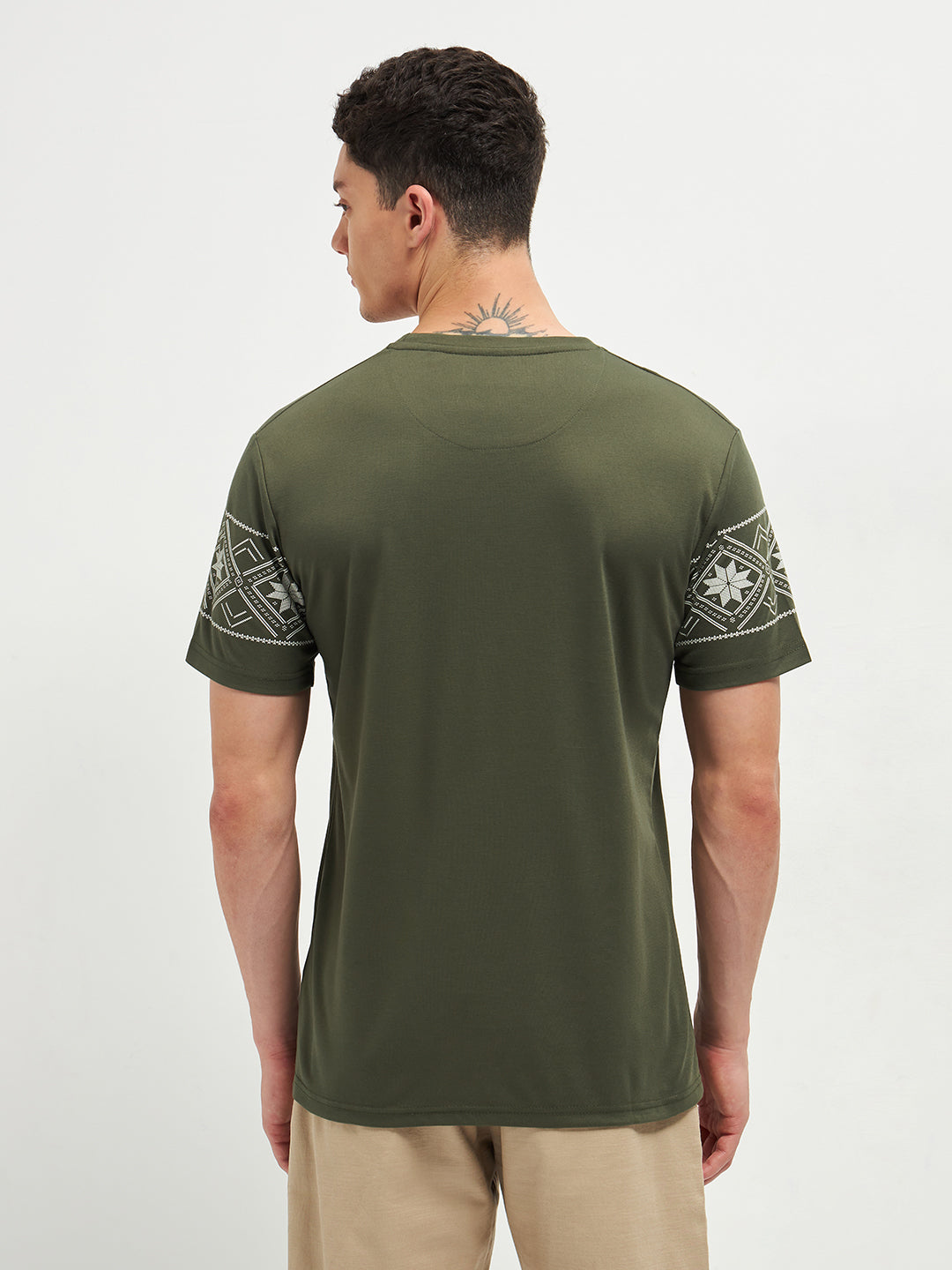 Green Printed Crew Neck T Shirt