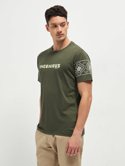 Green Printed Crew Neck T Shirt