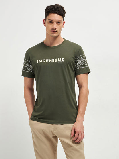 Green Printed Crew Neck T Shirt
