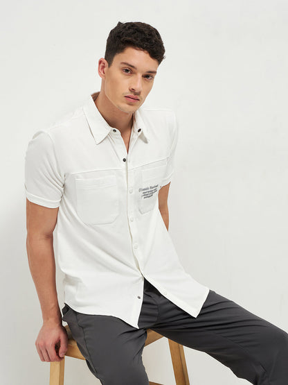 White Button Down Knit T Shirt