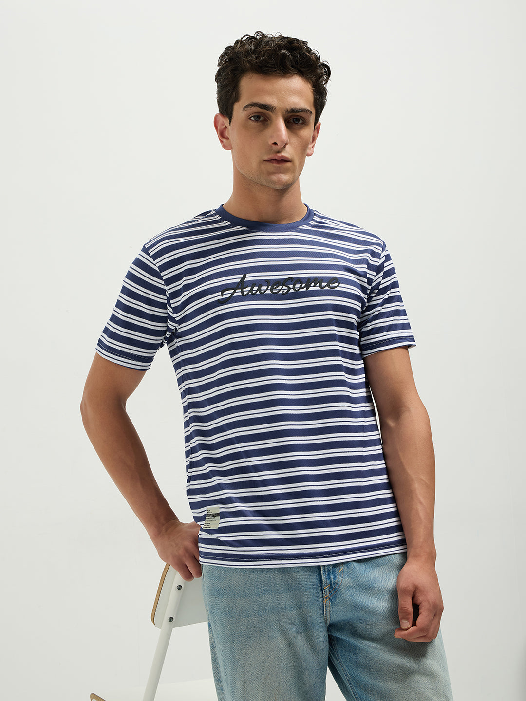 Navy Stripes Crew Neck T Shirt