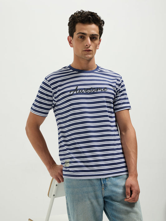 Navy Stripes Crew Neck T Shirt