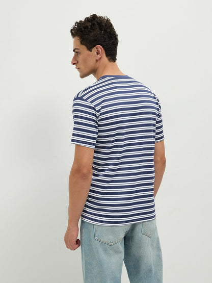 Navy Stripes Crew Neck T Shirt