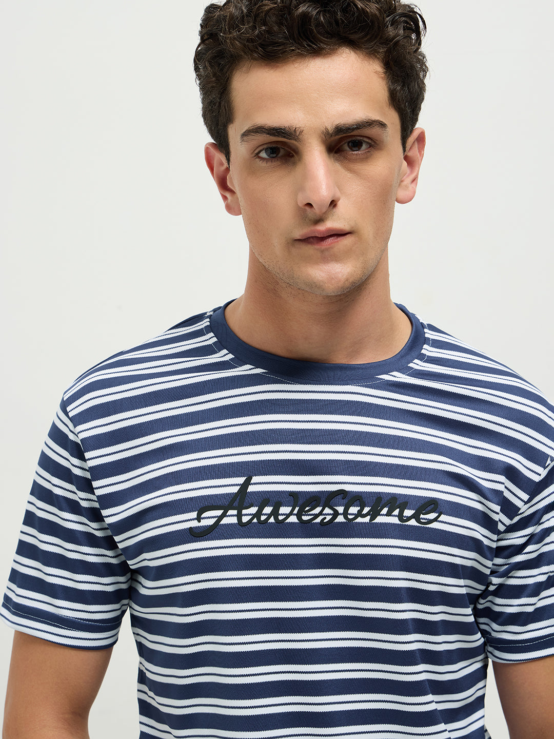 Navy Stripes Crew Neck T Shirt