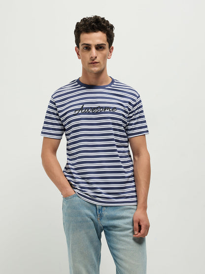 Navy Stripes Crew Neck T Shirt
