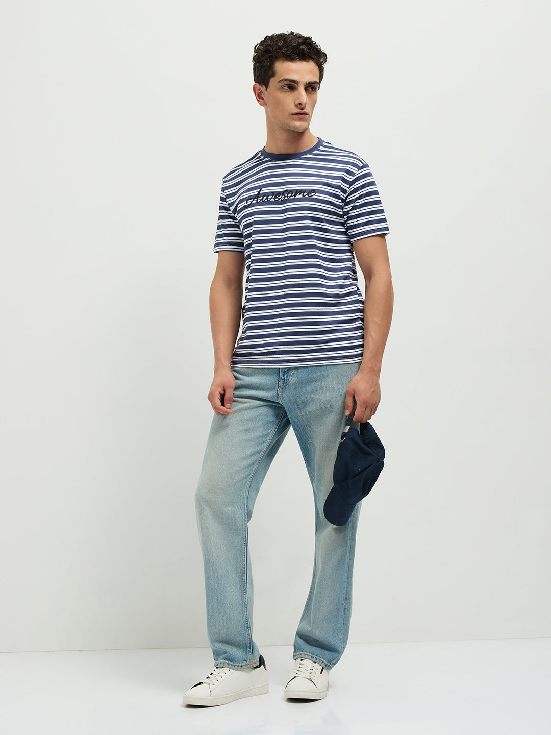 Navy Stripes Crew Neck T Shirt