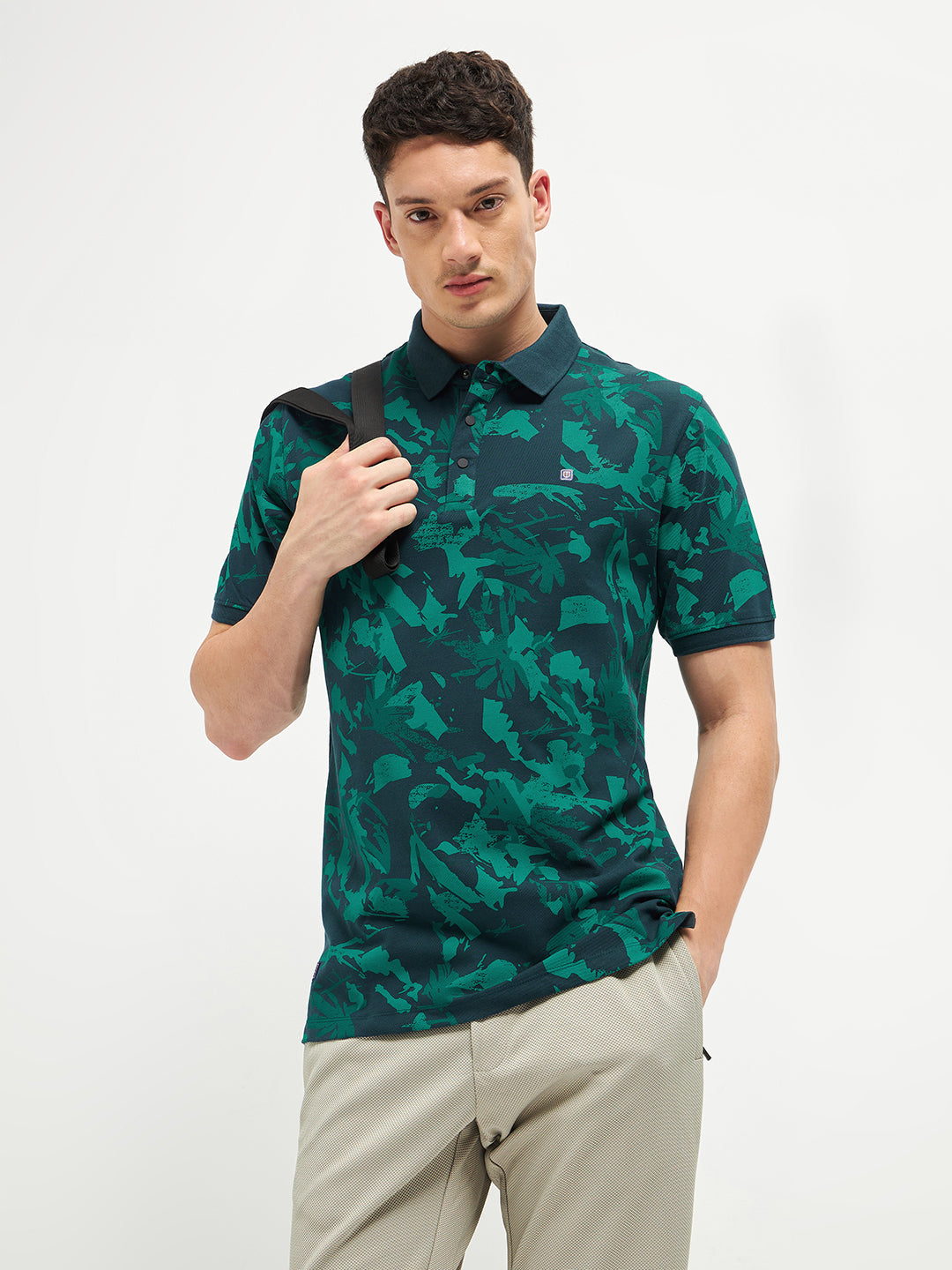 Green Printed Polo T Shirt