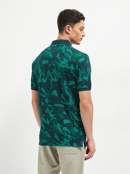 Green Printed Polo T Shirt