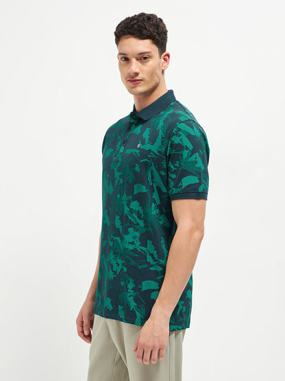 Green Printed Polo T Shirt
