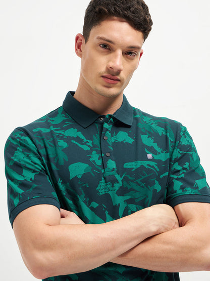 Green Printed Polo T Shirt