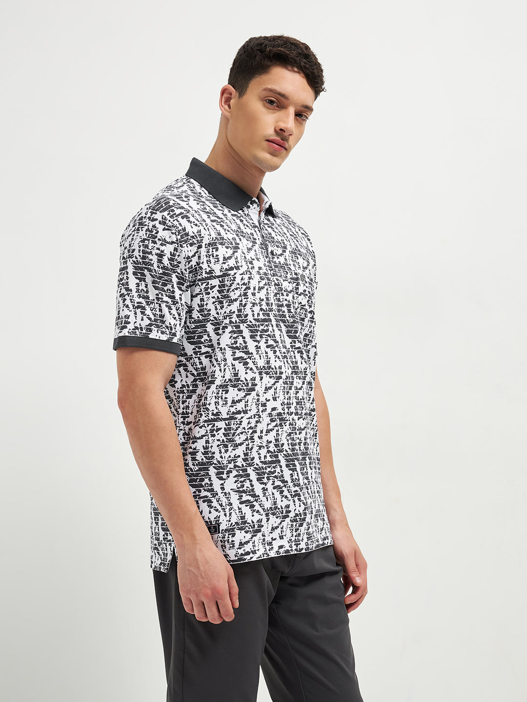 Black Printed Polo T Shirt