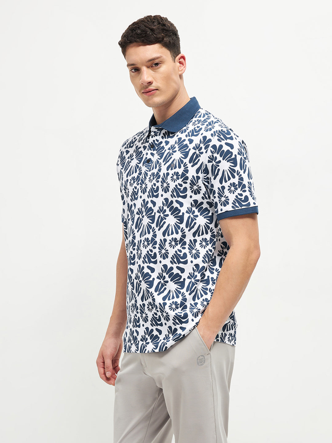 Blue Printed Polo T Shirt