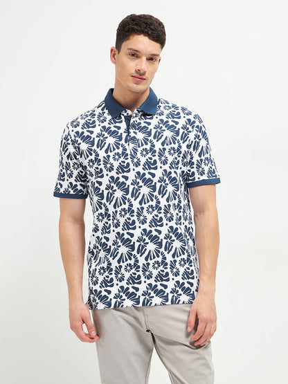 Blue Printed Polo T Shirt